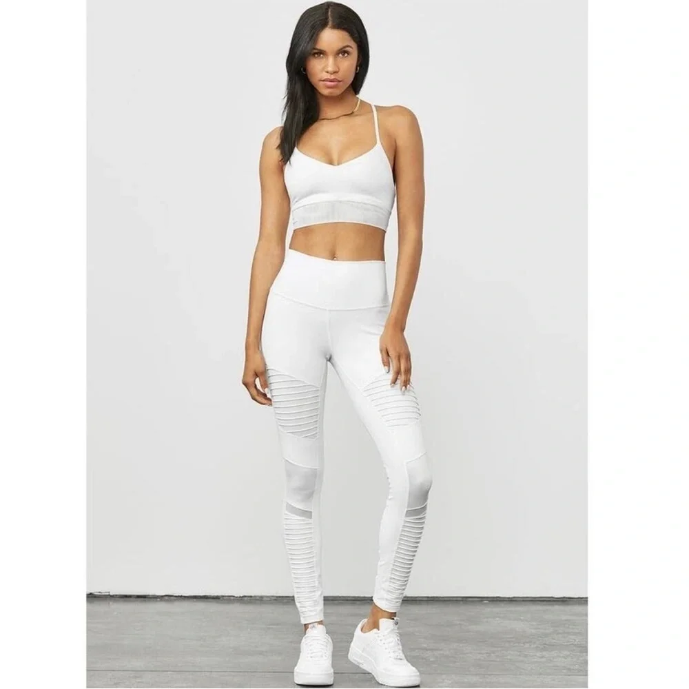 Alo High-Waist Moto Legging in White/White Glossy